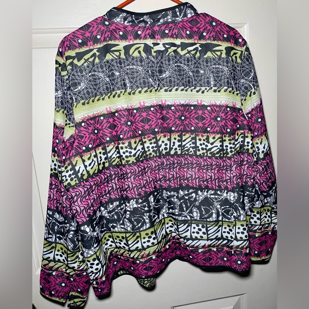 Art-to-Wear Multi-Color Abstract Floral Zip Jacket Cardigan Funky Statement Bold - Picture 2 of 2